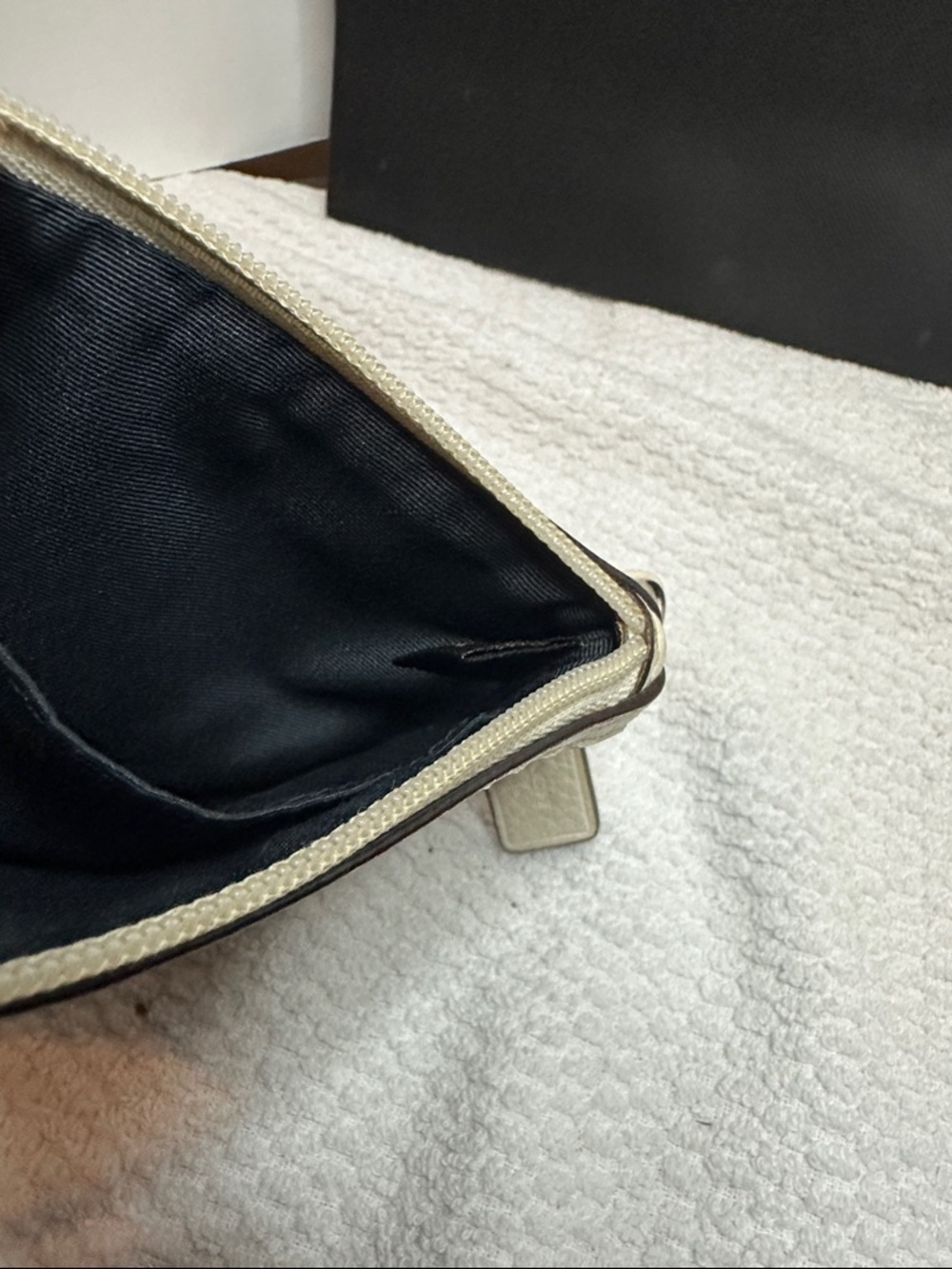Coach Tan Signature Canvas Wristlet with Navy and Cream Accents - Picture 5 of 9